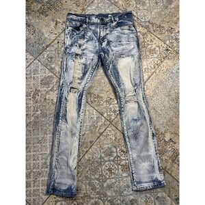 Evolution In Design Men's Distressed Skinny Jeans Blue Acid Wash Stretch 32x32